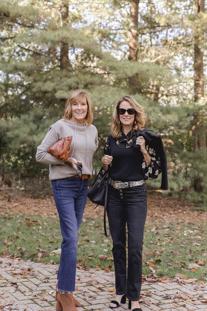 Bev and Val in jeans and tops