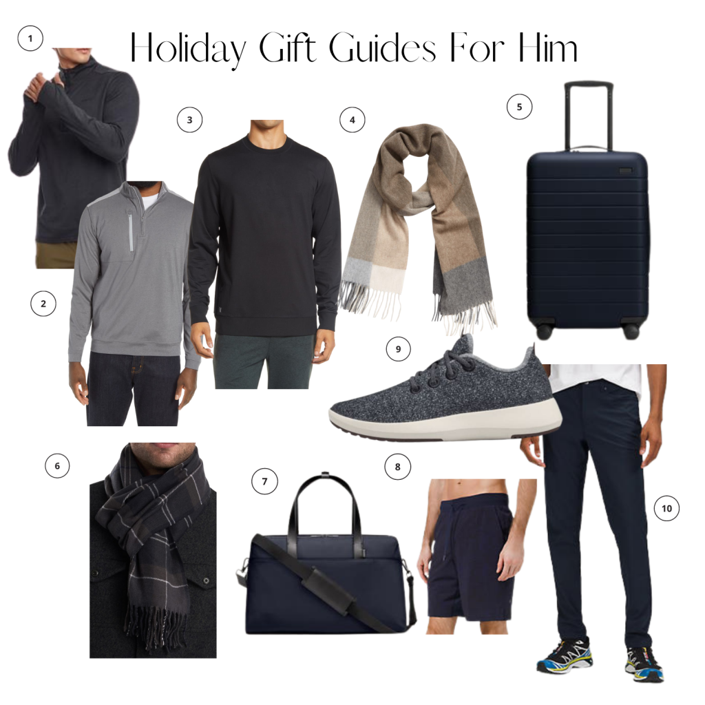 Photos of mens sweaters, scarves, shoes, pants and luggage