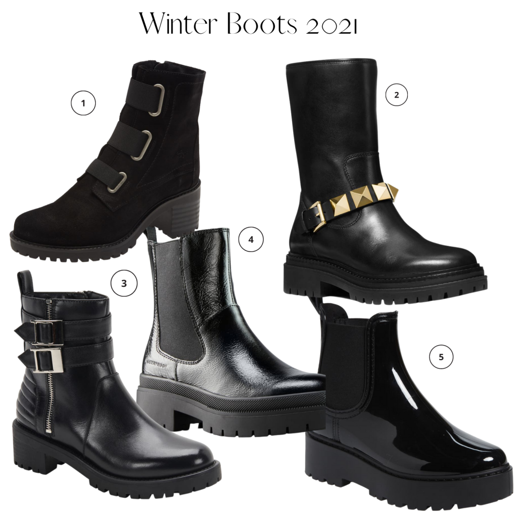 Collage of winter boots and accessories