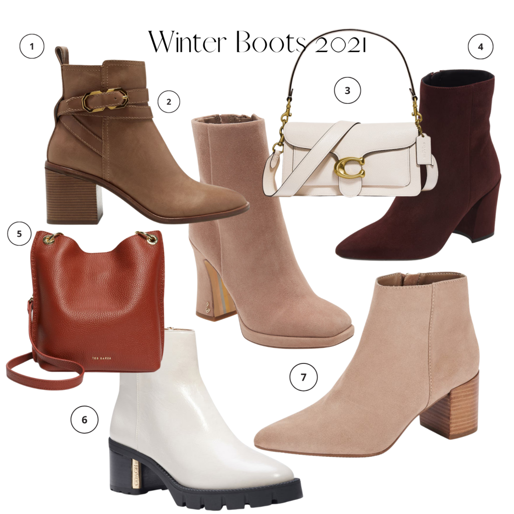 Collage of winter boots and accessories