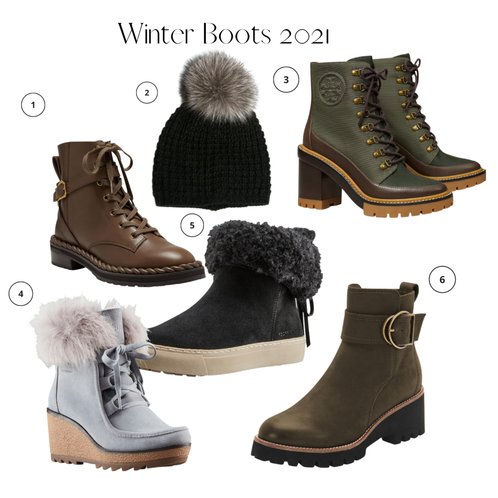 Collage of winter boots and accessories