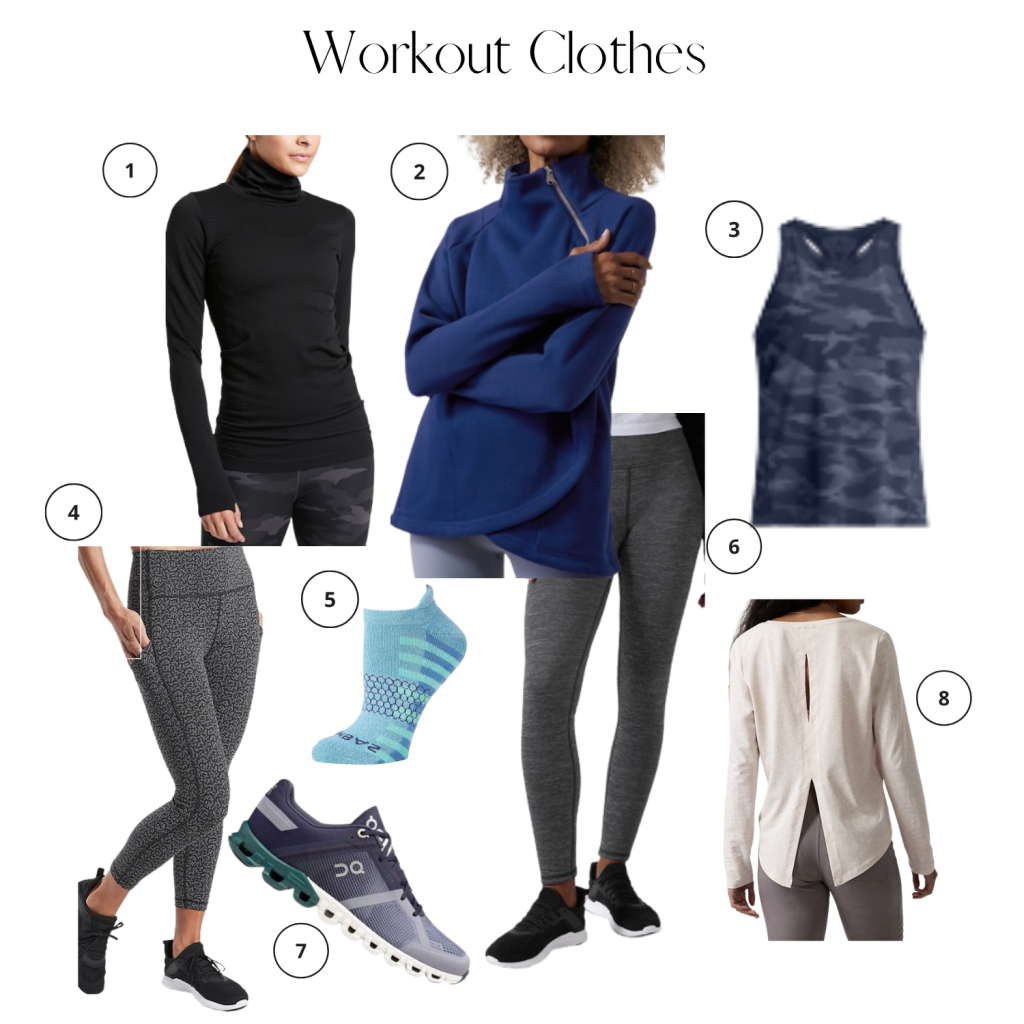 Collage of workout clothing