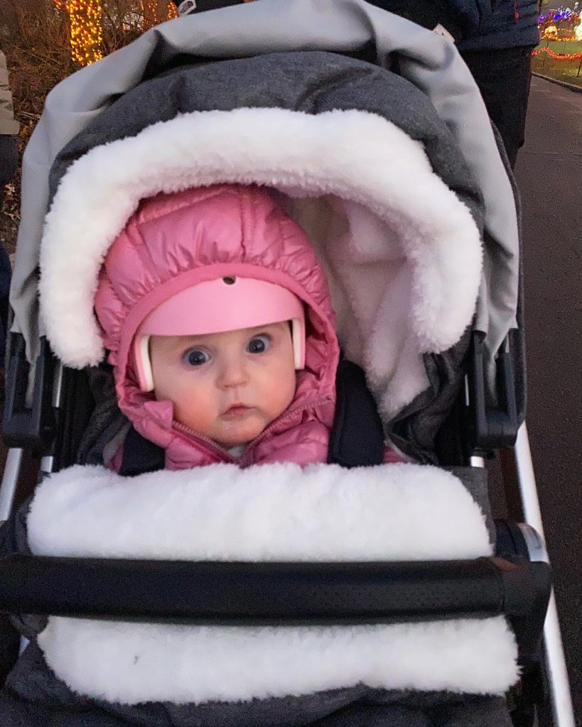 Baby bundled up for winter in stroller