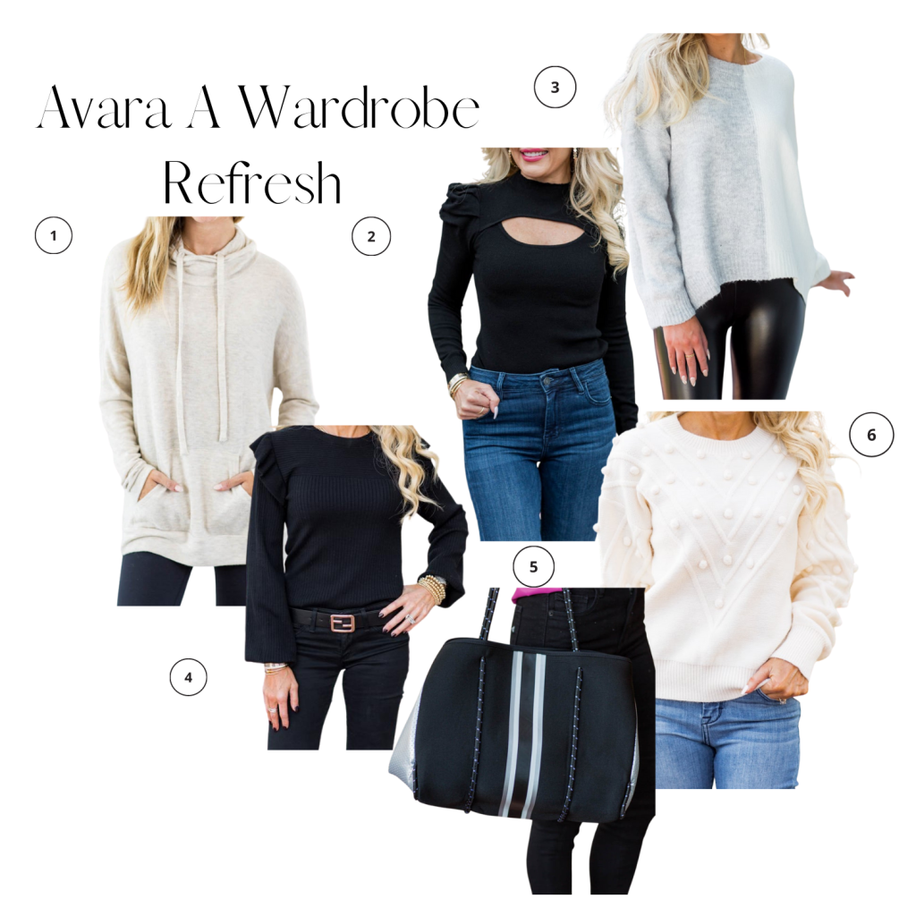 collage of avara tops and sweaters