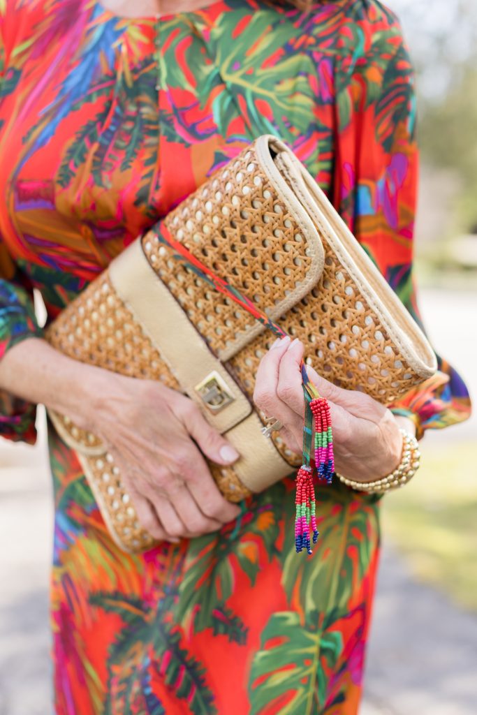 Woman in Dress with Straw Clutch