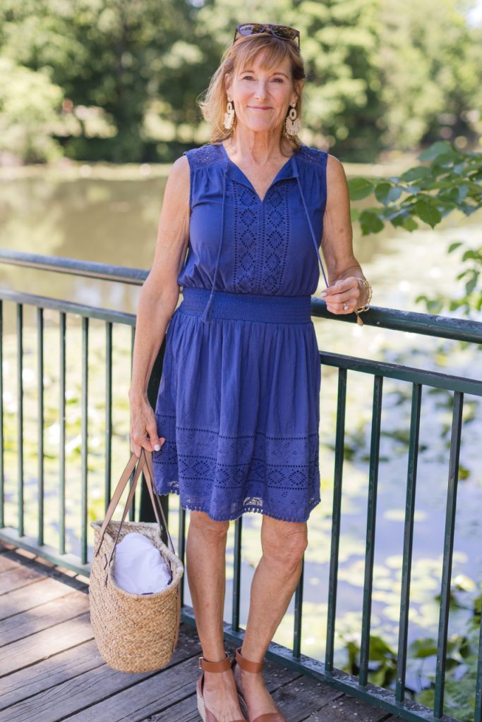 Cabana Life Navy Eyelet Sleeveless Dress