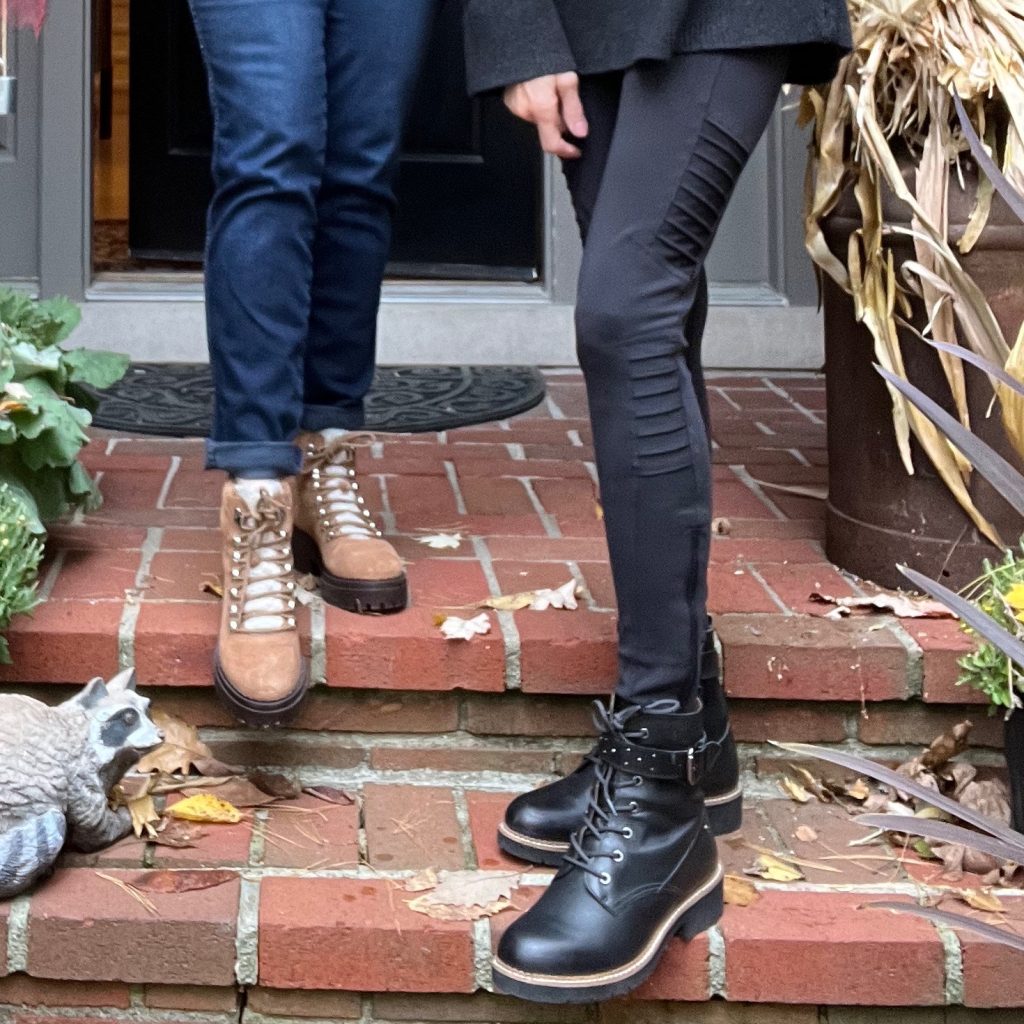 Kut from the Kloth jeans, Marc Fisher Izzie shearling lace up boot, athleta delancy moto legging, Pikolinos vicar boot