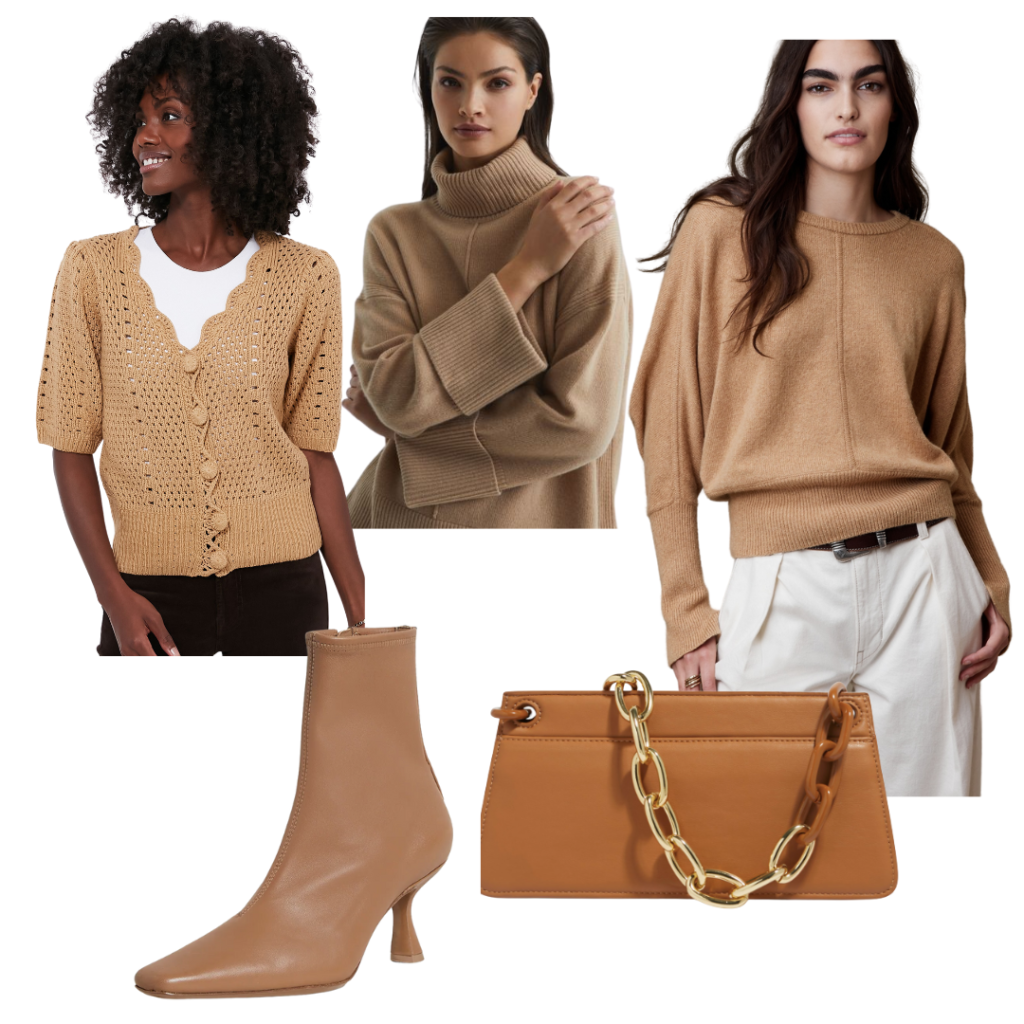 Tuckernuck Short Sleeve Cardigan, Reiss Cashmere Sweater, Banana Republic Aya Dolman Sleeve Sweater, Loeffler Randall Thandy Curved Heel Bootie, House of Want How We Are Legendary