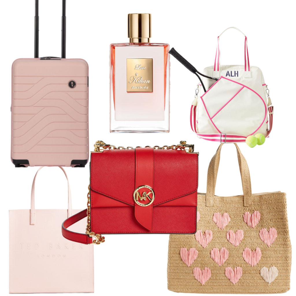 Bloomingdales brics B|Y ulisse 21" carry on spinner, Killian perfume love don't be shy, mark and graham sportu stripe tennis tote, ted baker crosshatch icon tote, michael kors greenwich small convertible crossbody, btb los angels be mine straw tote,