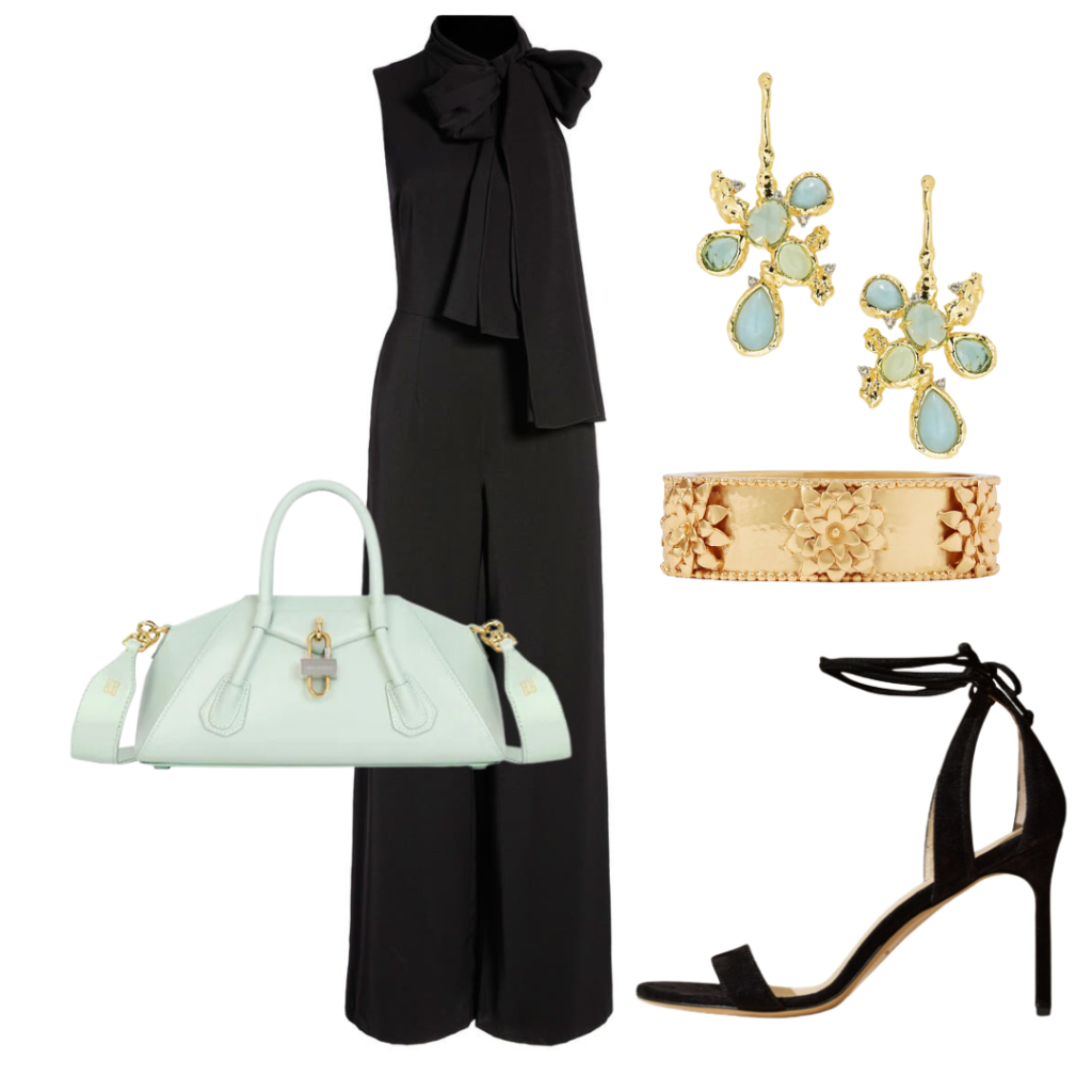 Update 144+ black jumpsuit with gold shoes
